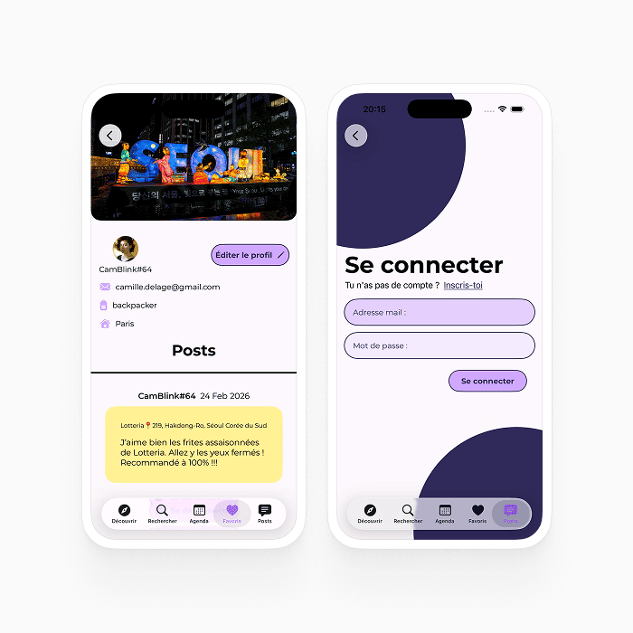 Ecrans Connexion & Profil.